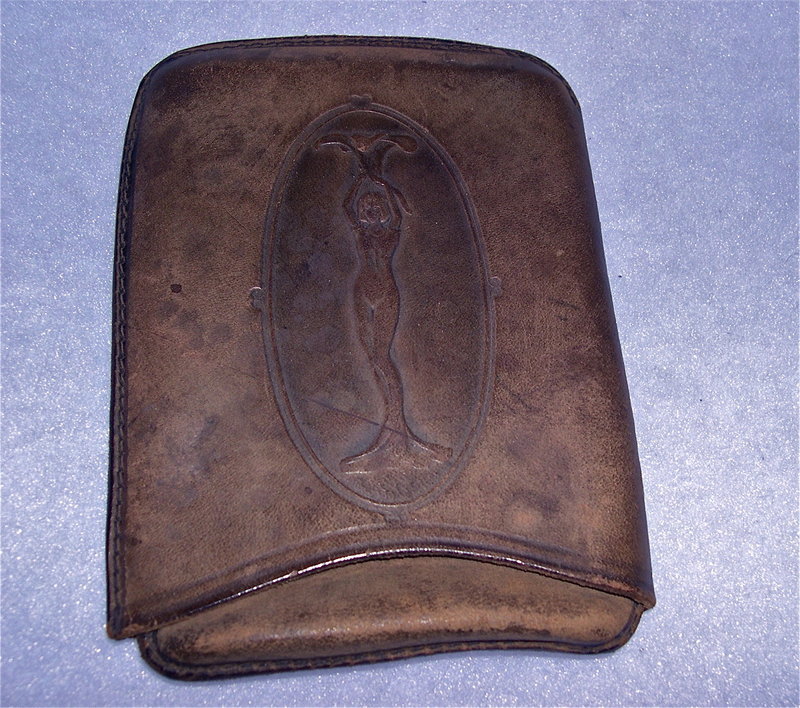 Antique Victorian Art Nouveau Lady Cheroot Cigar Leather Case