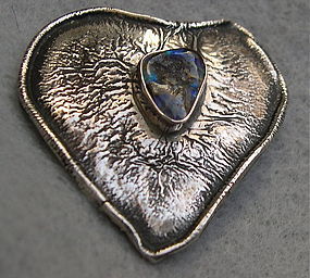 Vintage Sterling Silver Silversmith Charles Skiera Heart Pin Opal