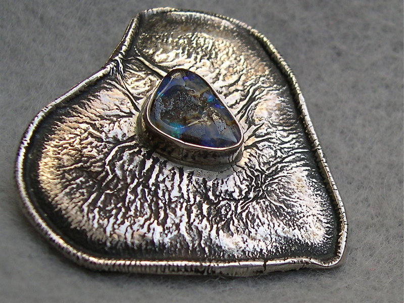 Vintage Sterling Silver Silversmith Charles Skiera Heart Pin Opal