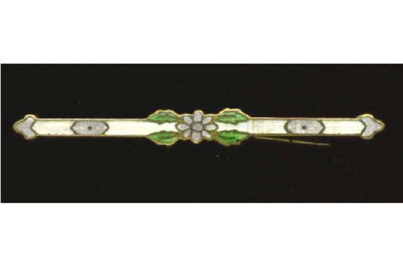 Vintage Edwardian Pin Brooch Green White Enamel