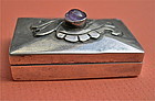 Vintage Mexico Silver Pillbox Amethyst Applied