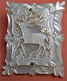 Vintage Victorian Carved Stag Mother of Pearl Pin Tube Hinge