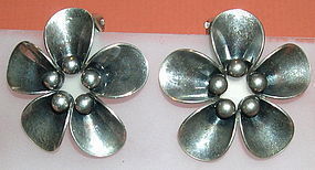 Vintage Denmark N E From Sterling Clip Earrings Floral