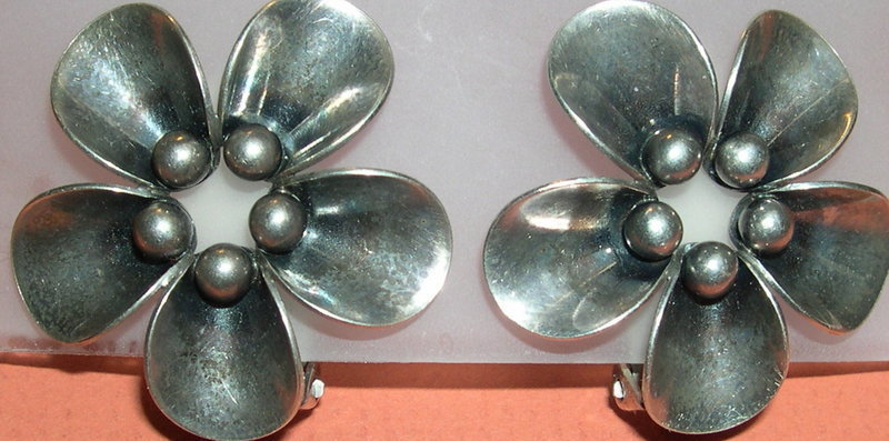 Vintage Denmark N E From Sterling Clip Earrings Floral