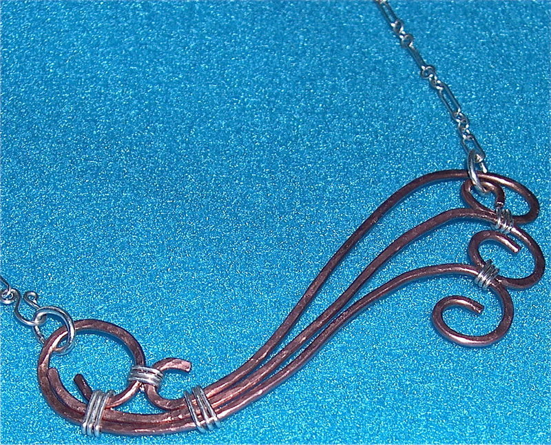 Studio Signed Hammered Copper Necklace Sterling