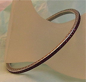 Vintage Art Deco 935 Silver Channel Set Round Bangle Bracelet