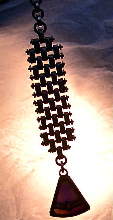 Vintage Art Deco Articulated Watch Chain Fob Plum Glass