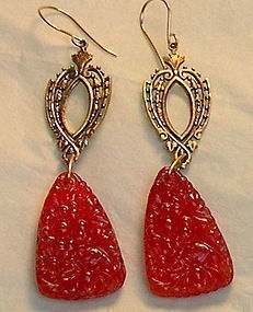 Grapefruit Red Poured Art Glass Earrings