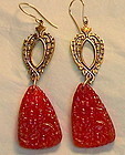 Grapefruit Red Poured Art Glass Earrings