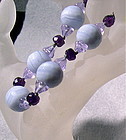 Signed Blue Lace Agate Bracelet Amethyst, Alexandrite Glass