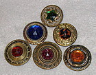 Antique "Gay 90s" Multi Jewels Button, MOP Steel Cups