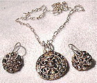 Sterling Cut Steel Antique Button Necklace Earring Set