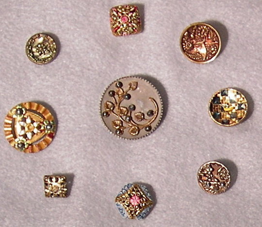 27 Victorian Metal Buttons Brass Steel Painted Pearl +