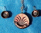 Victorian Tinted Shell Metal Button Necklace Earring