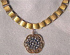 Fancy Book Chain 24K GP Choker Antique Button Steel Necklace