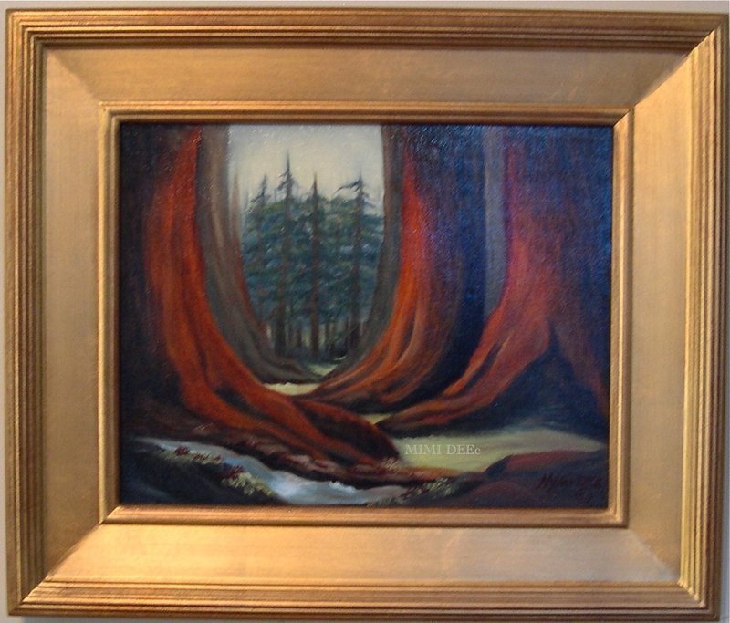 Signed Oil O/C Painting Landscape Redwoods Trees