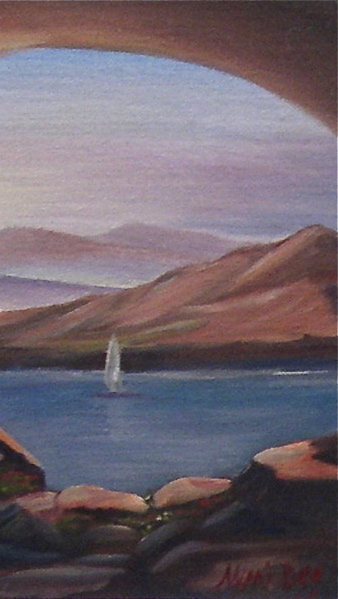 Signed Oil on Linen Painting Sailboat Serene Lake