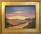 Signed American Oil O/C Landscape Painting Road