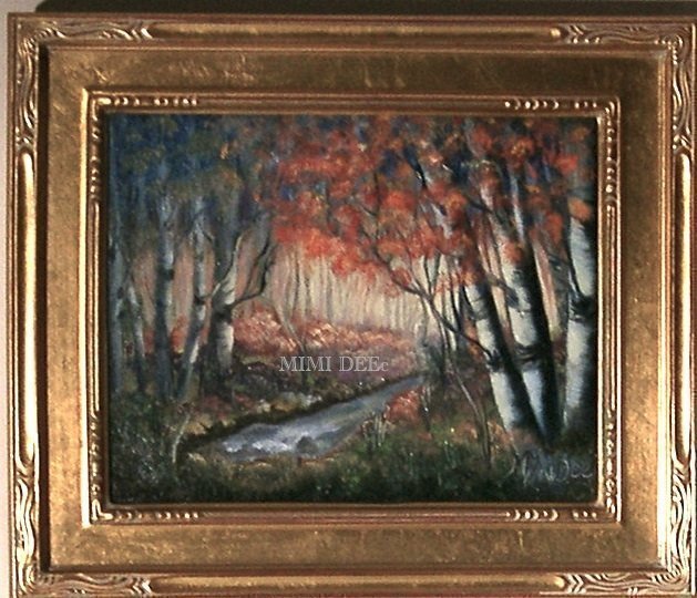 Signed American Oil Linen Painting Landscape Birches Lake Boat