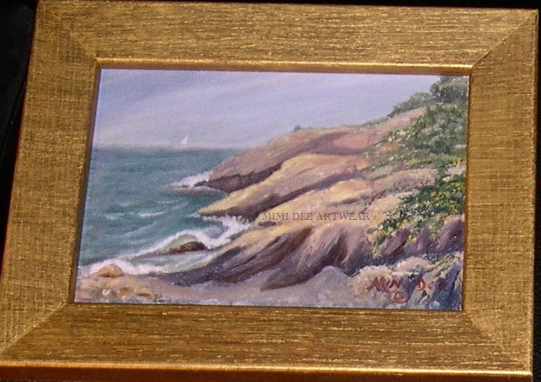 2 Left: Signed Mini Oil Landscape Painting Beach Boat or Birches