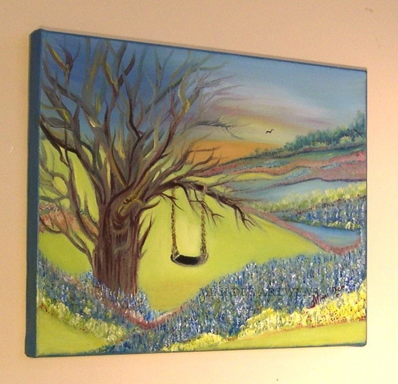 Signed Oil O/C Landscape Painting Bluebonnets Flower