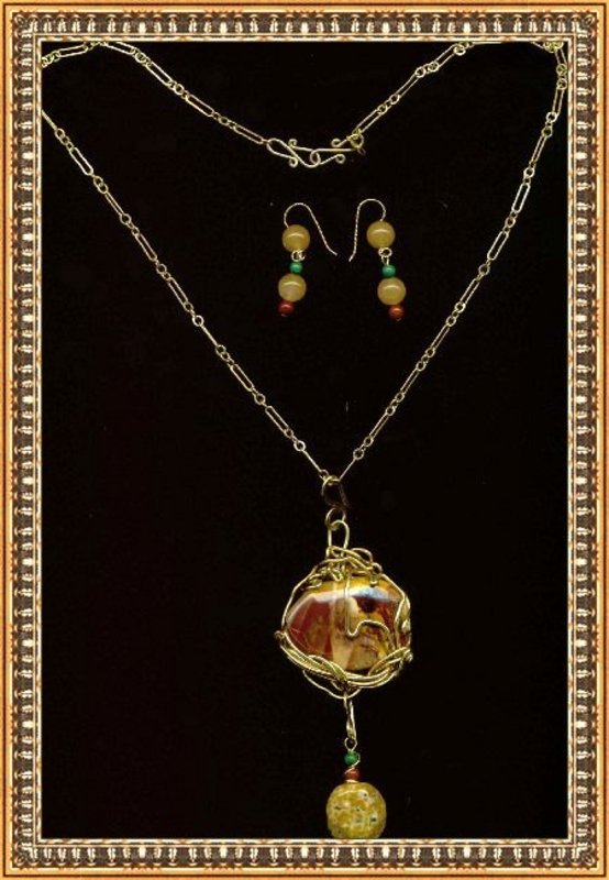 Signed 4 Piece Necklace Pendant Set Mookite &amp; Gems