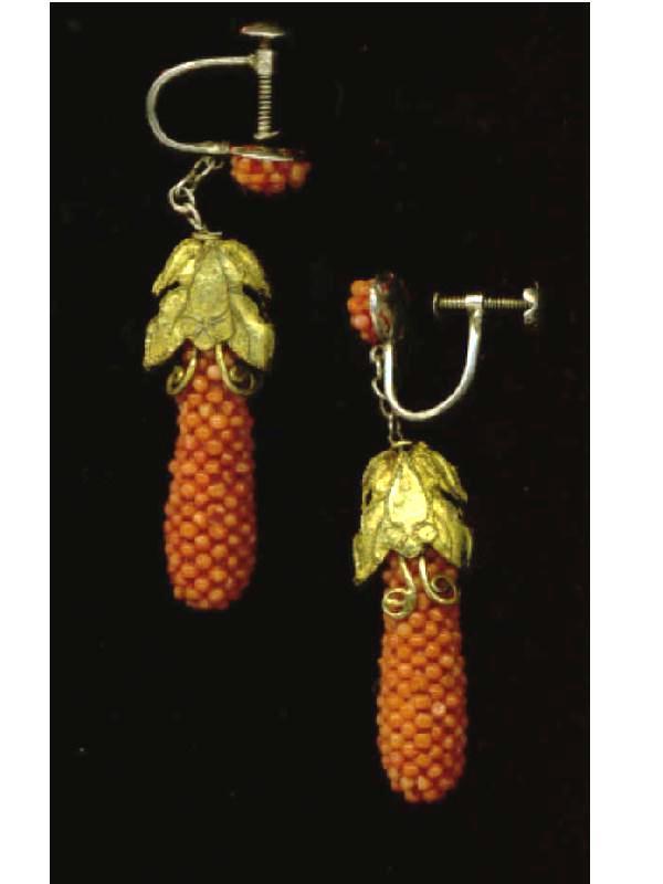Vintage Coral Earrings Screwback Micro Beads Victorian