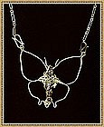 Signed Sterling Silver Necklace Butterfly Pendant Gems