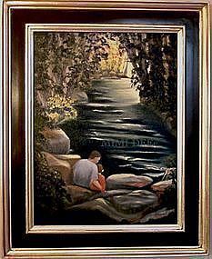 Signed American Oil Landscape River Painting Father's Day