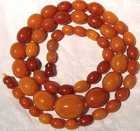 Antique Natural Butterscotch Amber Necklace Barrel