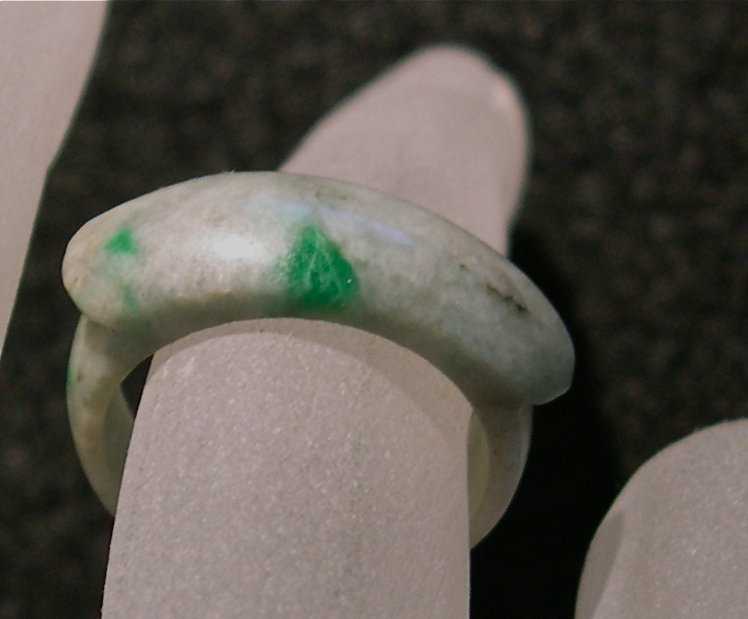 Antique One Piece Asian Chinese Carved Green Jade Saddle Ring