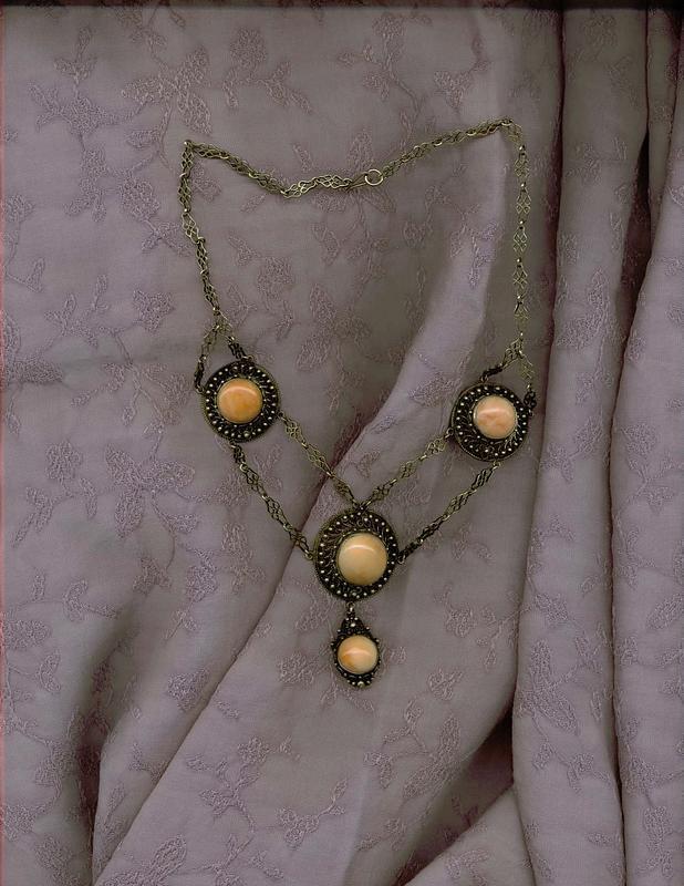 Vintage Coral Festoon Silver Filigree Necklace C 1910