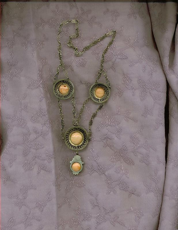 Vintage Coral Festoon Silver Filigree Necklace C 1910