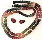 New Unf. Multi Color Tourmaline Rondelle Beads Strand, 2 Briolettes