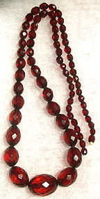 Vintage Faceted Graduated Red to Cognac Amber Necklace Barrel 55 Grams