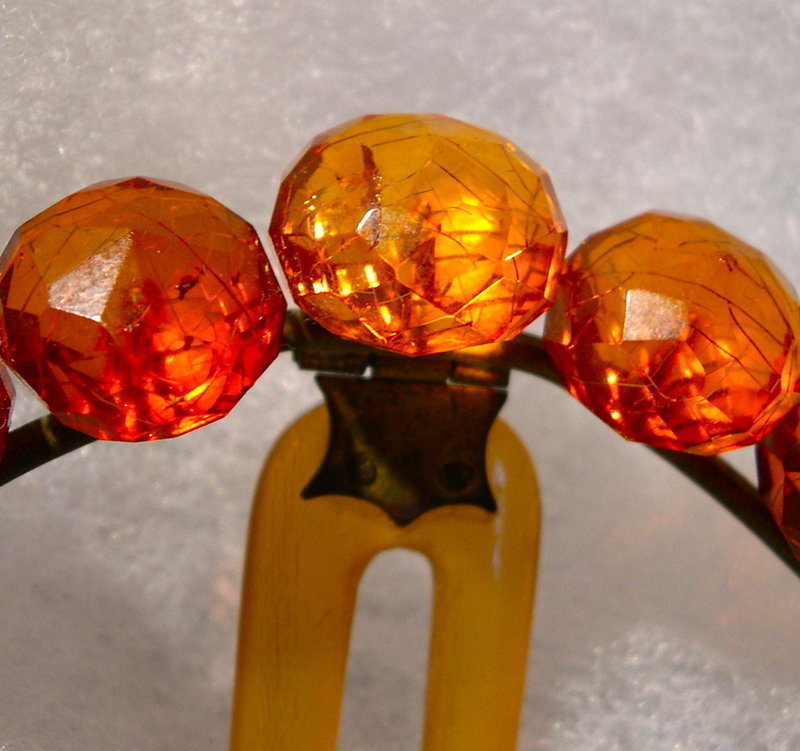 Victorian Cognac Honey Faceted Amber Horn Hair Comb Ornament