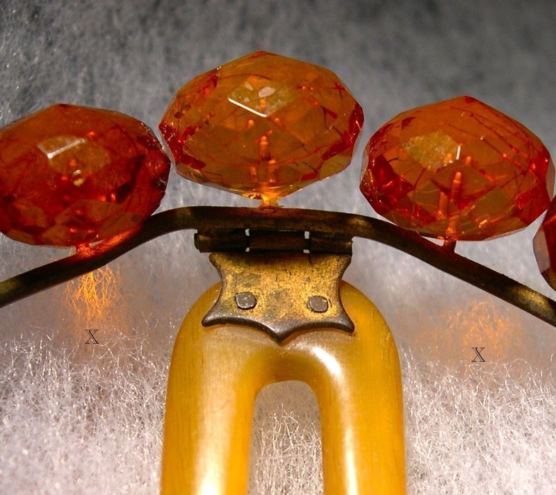 Victorian Cognac Honey Faceted Amber Horn Hair Comb Ornament