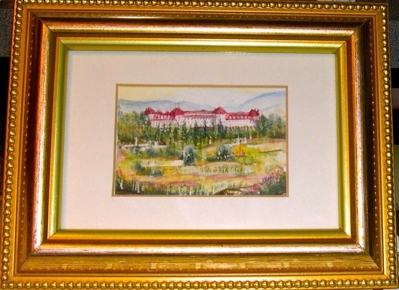Signed Original American Miniature Watercolor Mt Washington Hotel
