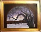Signed Mimi Dee American Oil Landscape Tree Painting Omega Winter