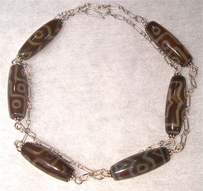 Signed Studio Sterling Silver Spiral Ammonite Dzi Bead Long Necklace