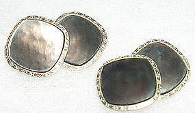 Antique 14K W/Y Gold Larter Abalone Double Side Cufflinks