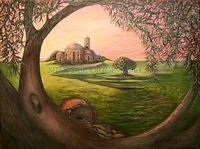 Signed Mimi Dee American Commissioned Olive Tree Painting Byblos