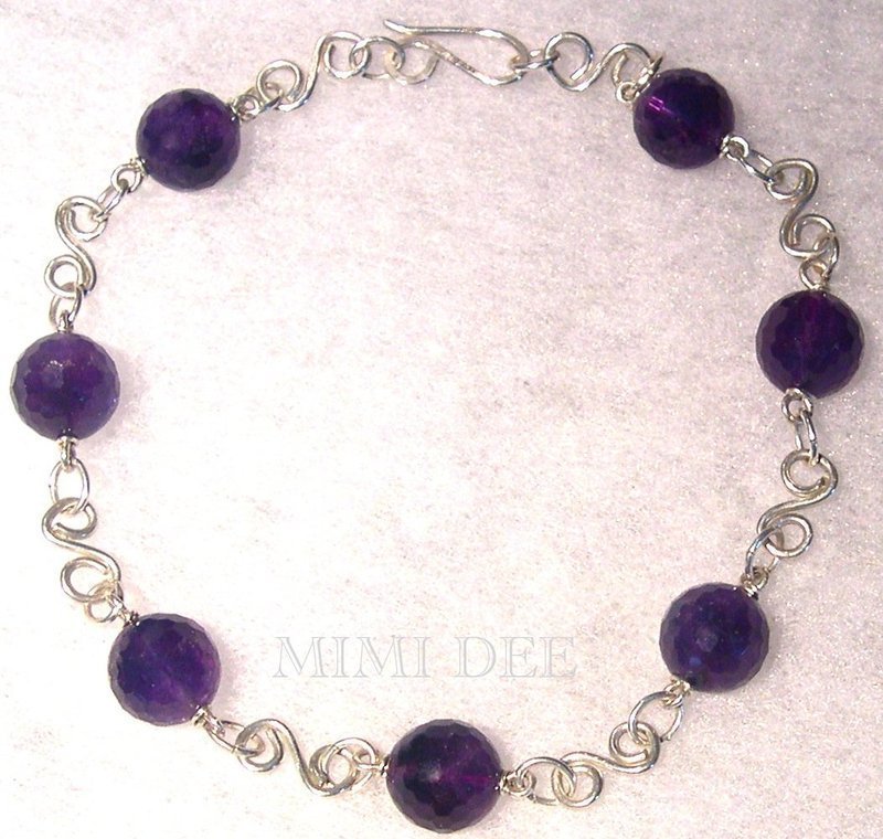 Signed Sterling Silver Hand Hammered Necklace 15mm Amethyst Bead
