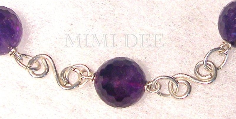 Signed Sterling Silver Hand Hammered Necklace 15mm Amethyst Bead