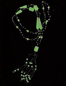 Vintage Deco Necklace Cube Green Black Glass Beads