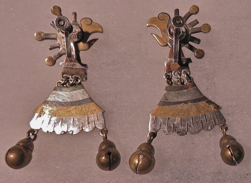 Vintage Los Castillo Taxco Mixed Metales Casados Parrot Earrings #33