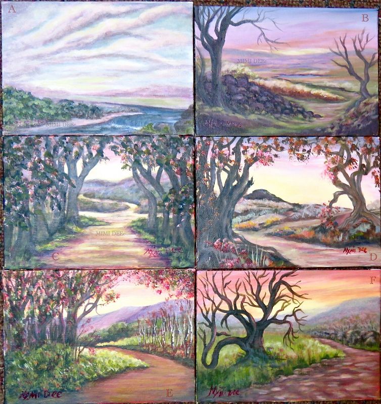 Three Left Ea Signed American Small Study Landscape Paintings Path