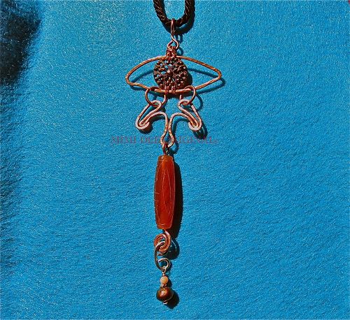 Signed Studio Mimi Dee Hammered Copper Kinetic Evil Eye Pendant