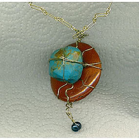 Large Signed Turquoise Necklace Pendant