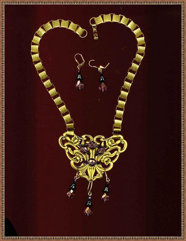 24K GP Necklace Book Chain Set Nouveau Victorian Like